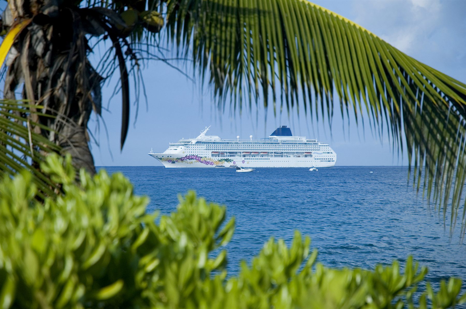 A large modern cruise ship at sea in European waters